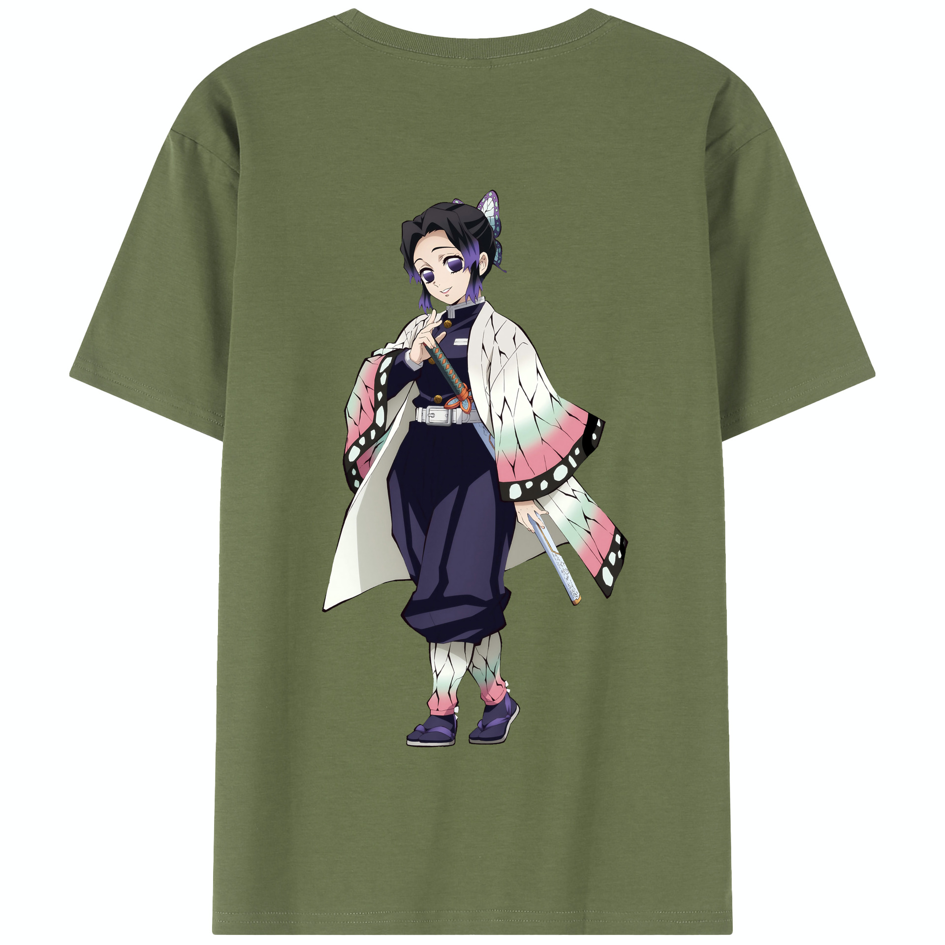 （画像用） 鬼滅の刃（きめつのやいば）蟲柱-胡蝶 しのぶ／こちょう しのぶ Kochou Shinobu 綿100％半袖Tシャツ（背面プリント）